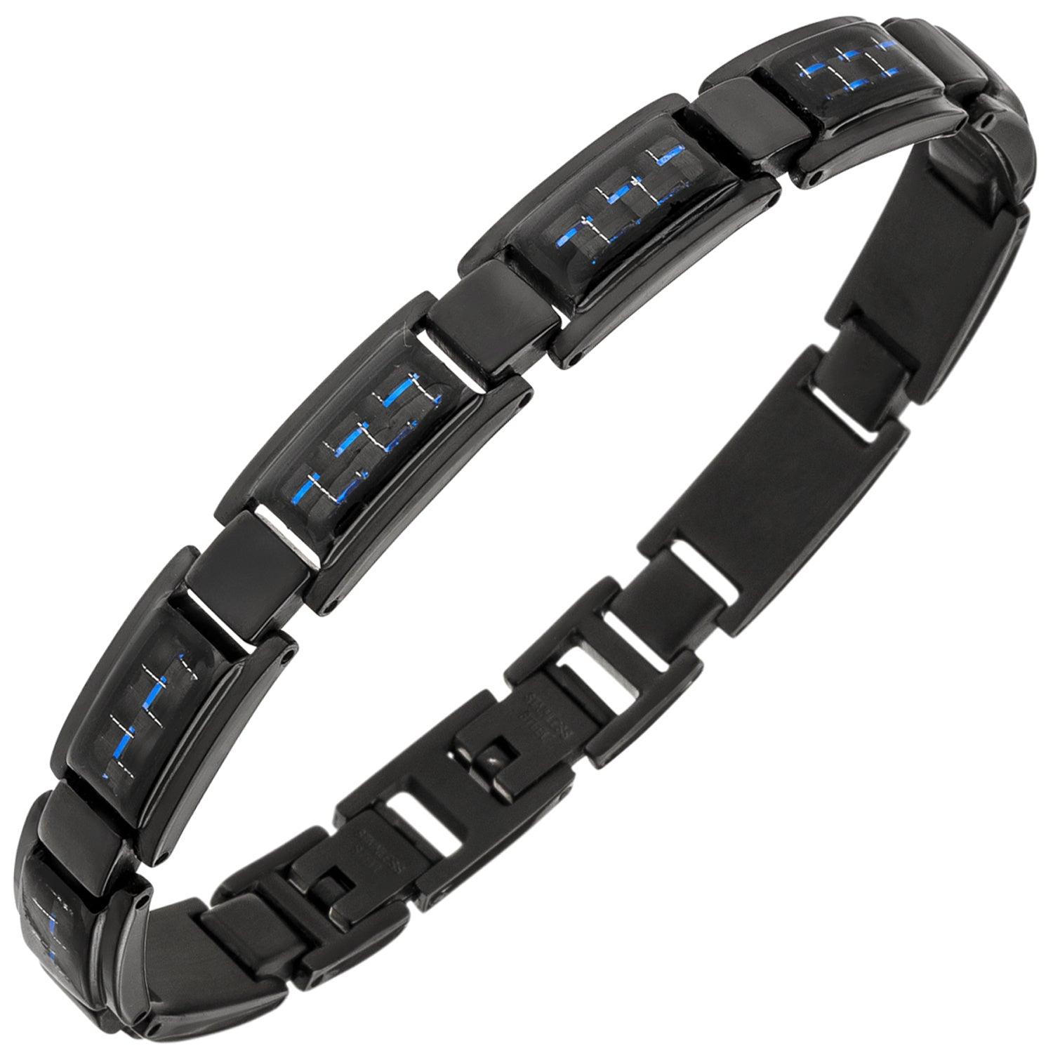 Armband Edelstahl schwarz beschichtet Carbon 21 cm-Armschmuck-JOBO blau mit