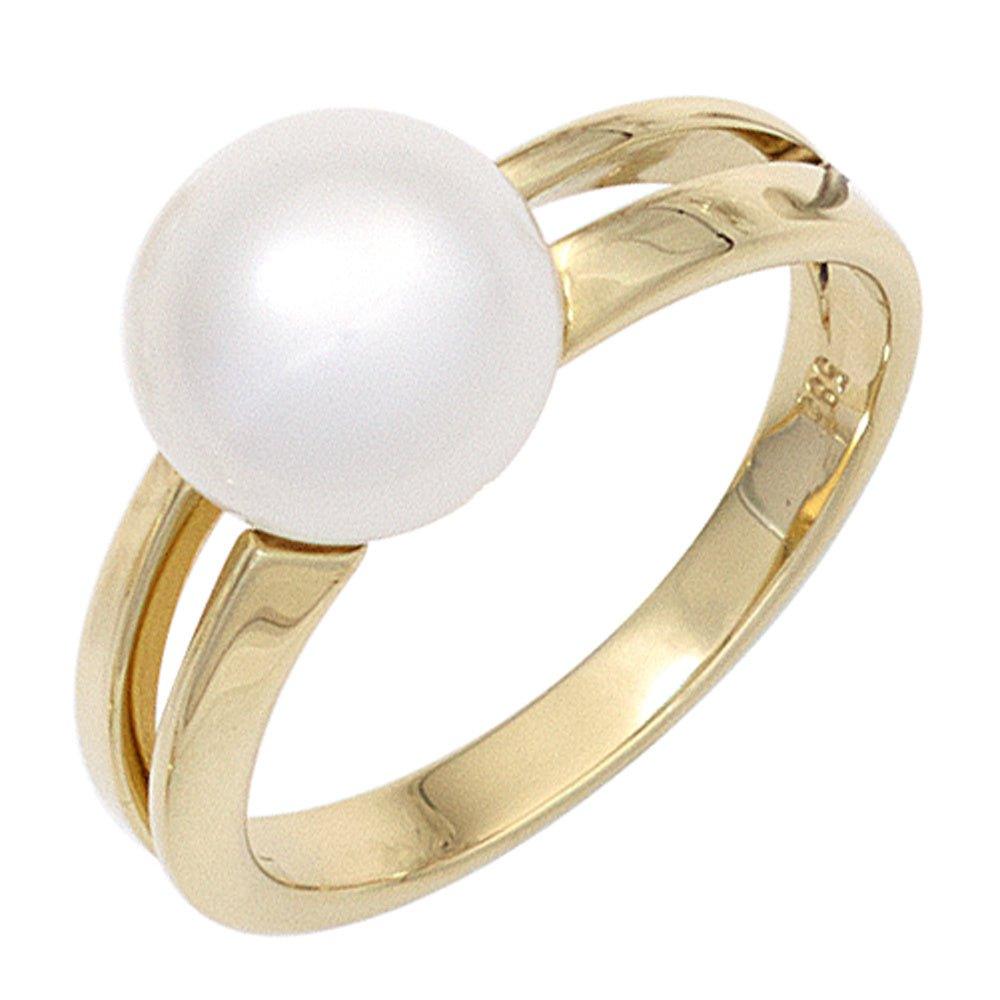 Gold 585 Gelbgold 1 Perle Süßwasser Ring Goldring Perlenring-Ringe Damen