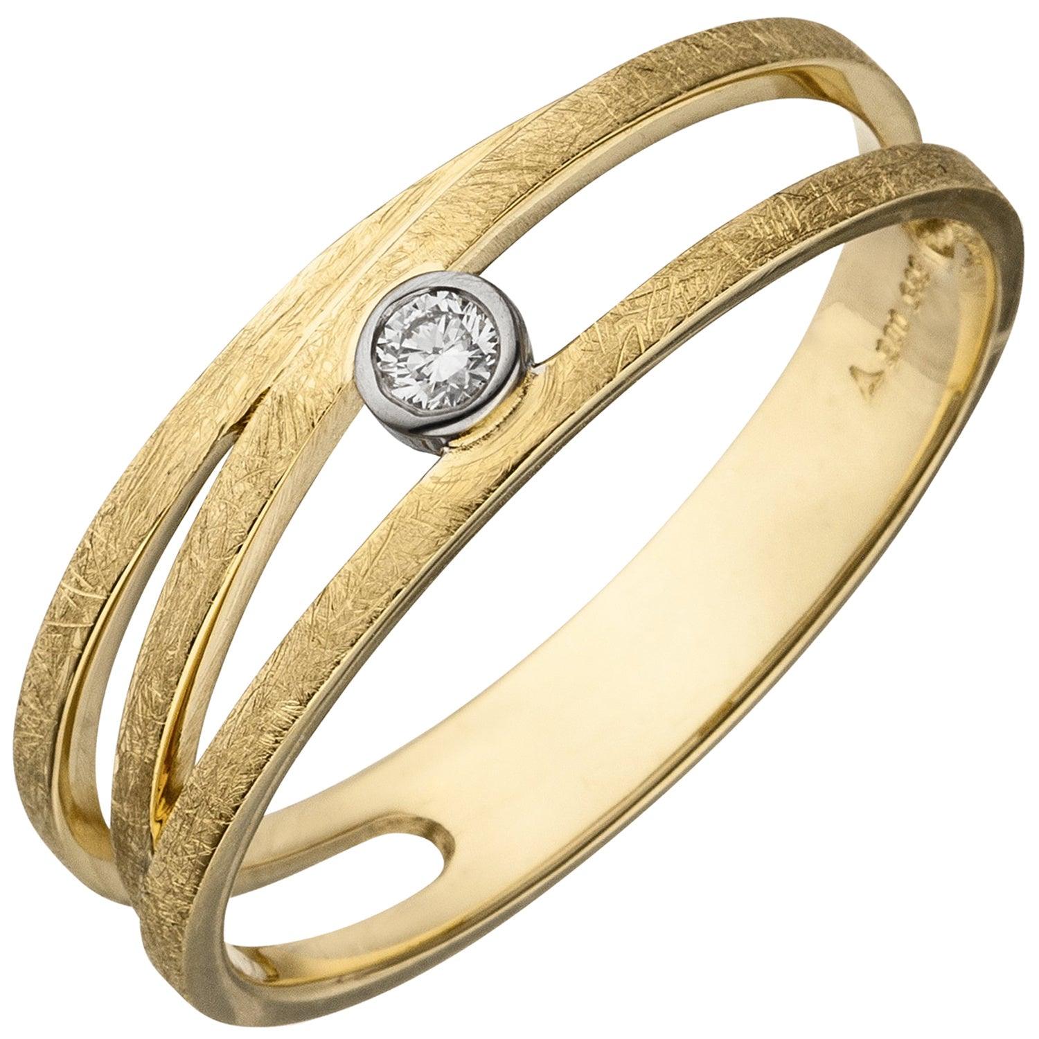 1 Gold Diamant Brillant Damen Ring bicolor 585 eismatt Gelbgold