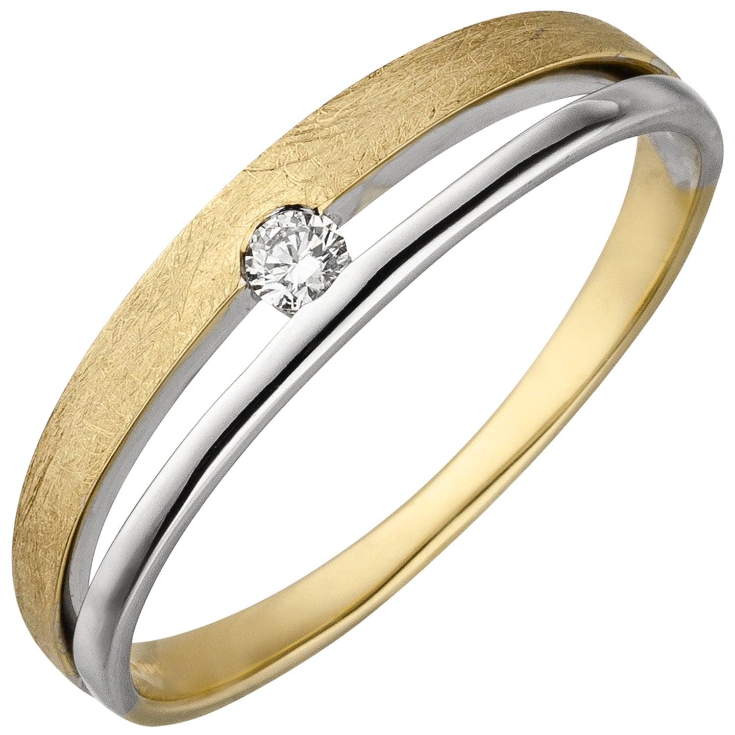 Weißgold 585 1 Ring eismatt Diamant Gold bicolor Damen Gelbgold
