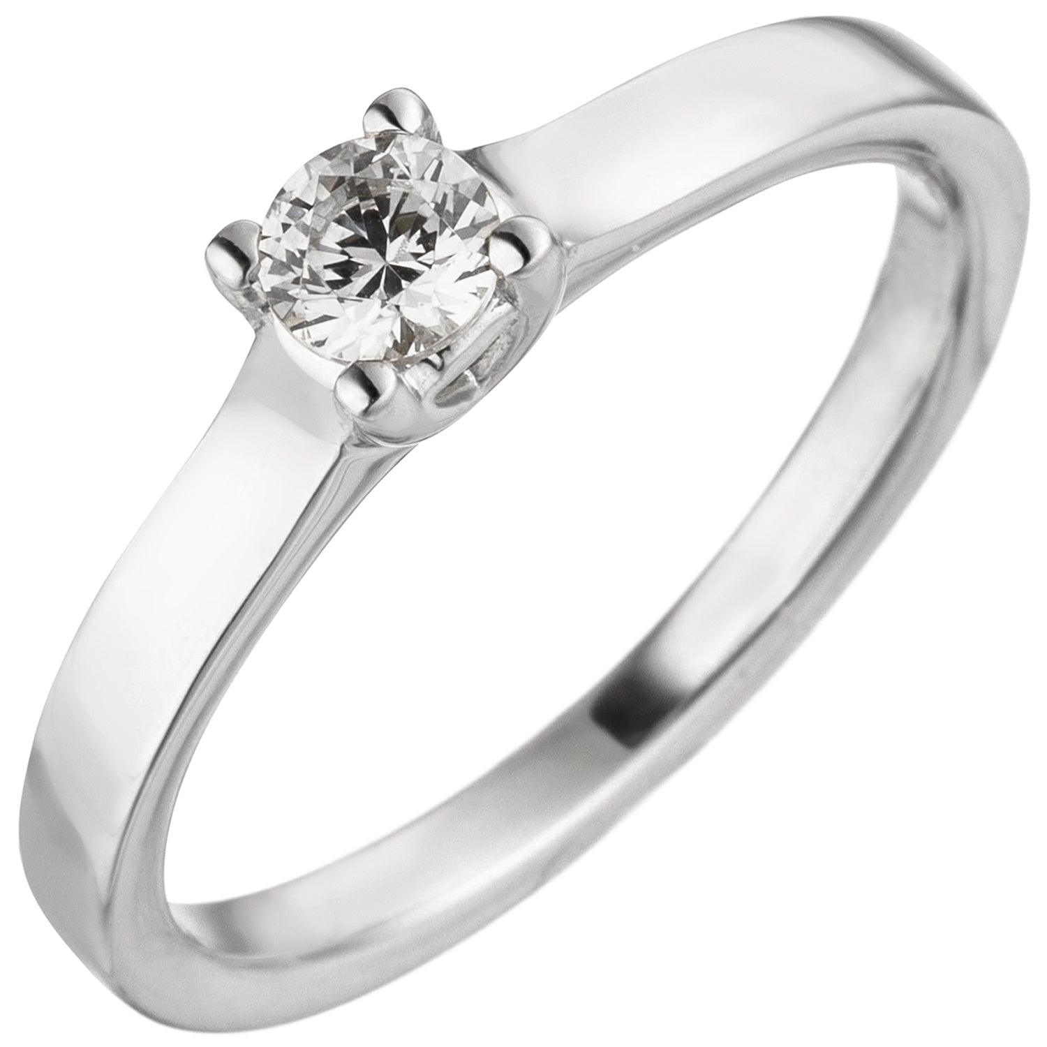 Damen Ring 1 Diamantring Diamant 585 Gold Weißgold ct. 0,25 Brillant