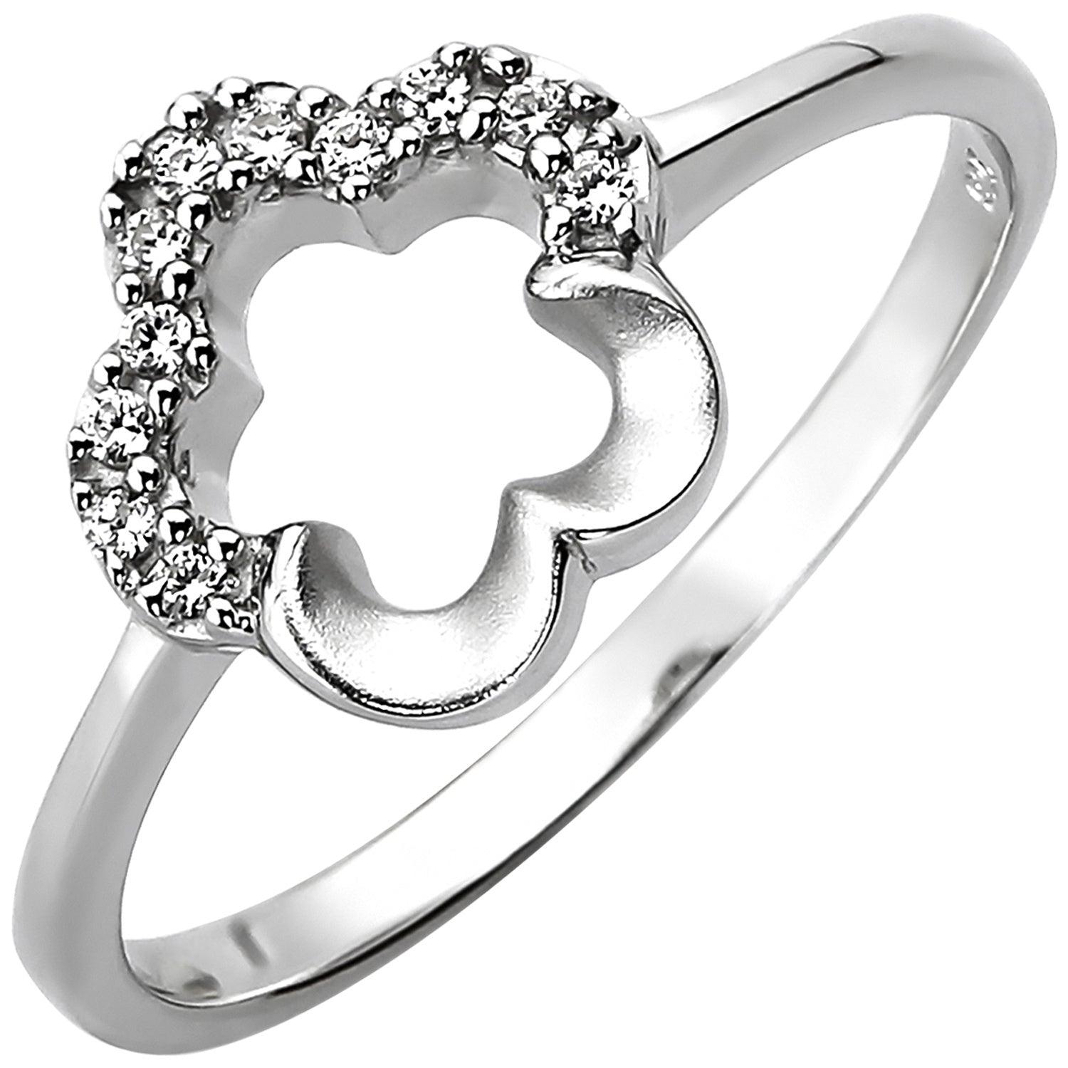 Damen Ring Blume 925 Sterling Silberring-Ringe-JOBO Zirkonia 11 Silber