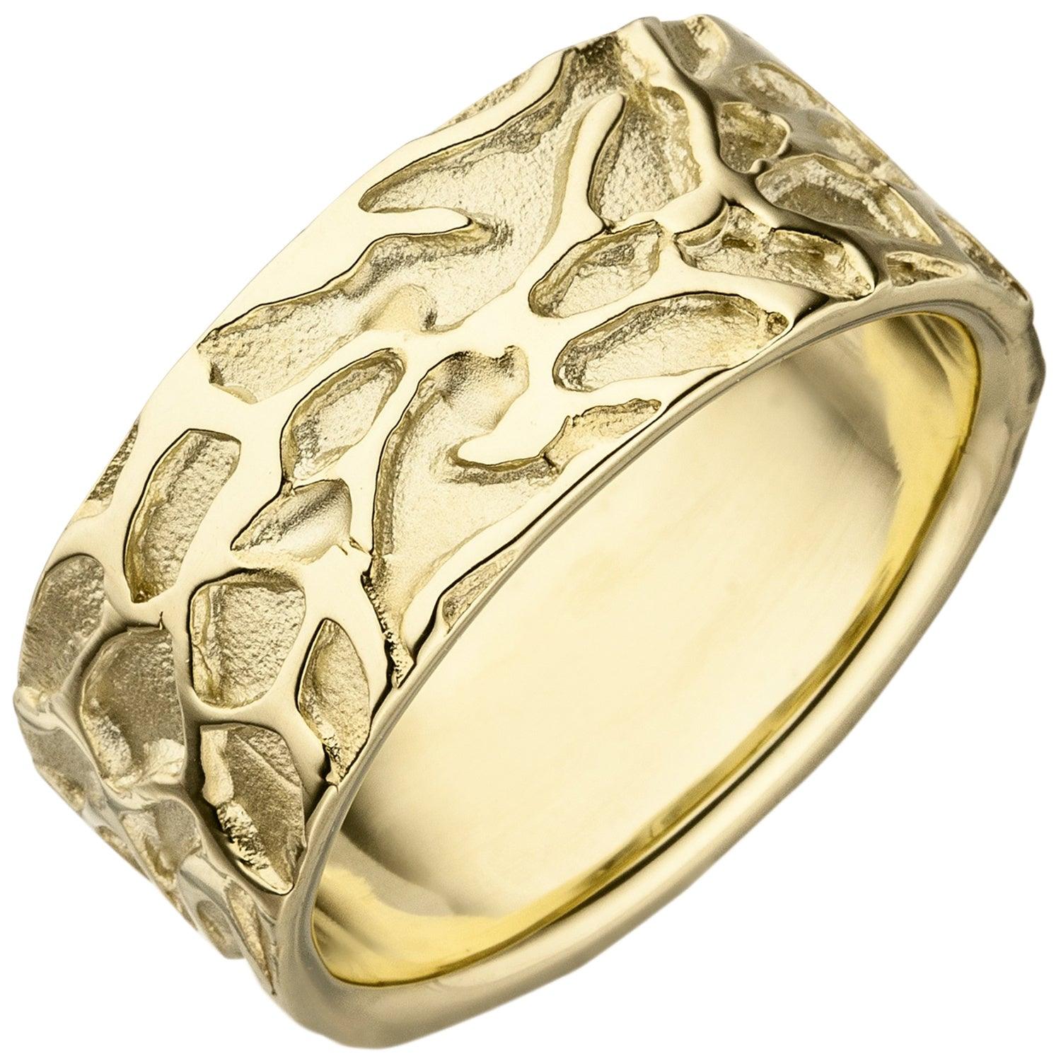 breit Gold 585 Ring Damen matt Gelbgold teil Goldring-Ringe-JOBO
