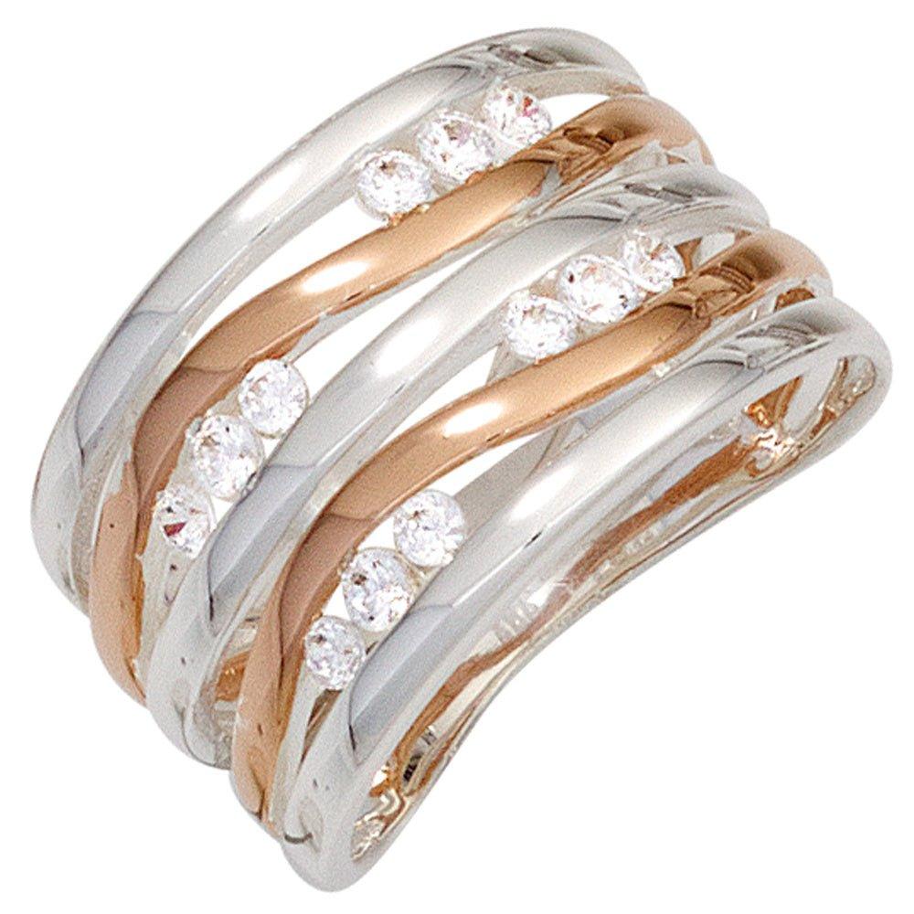 Silber 12 925 Sterling bicolor rotvergoldet Damen Ring breit Zirkonia