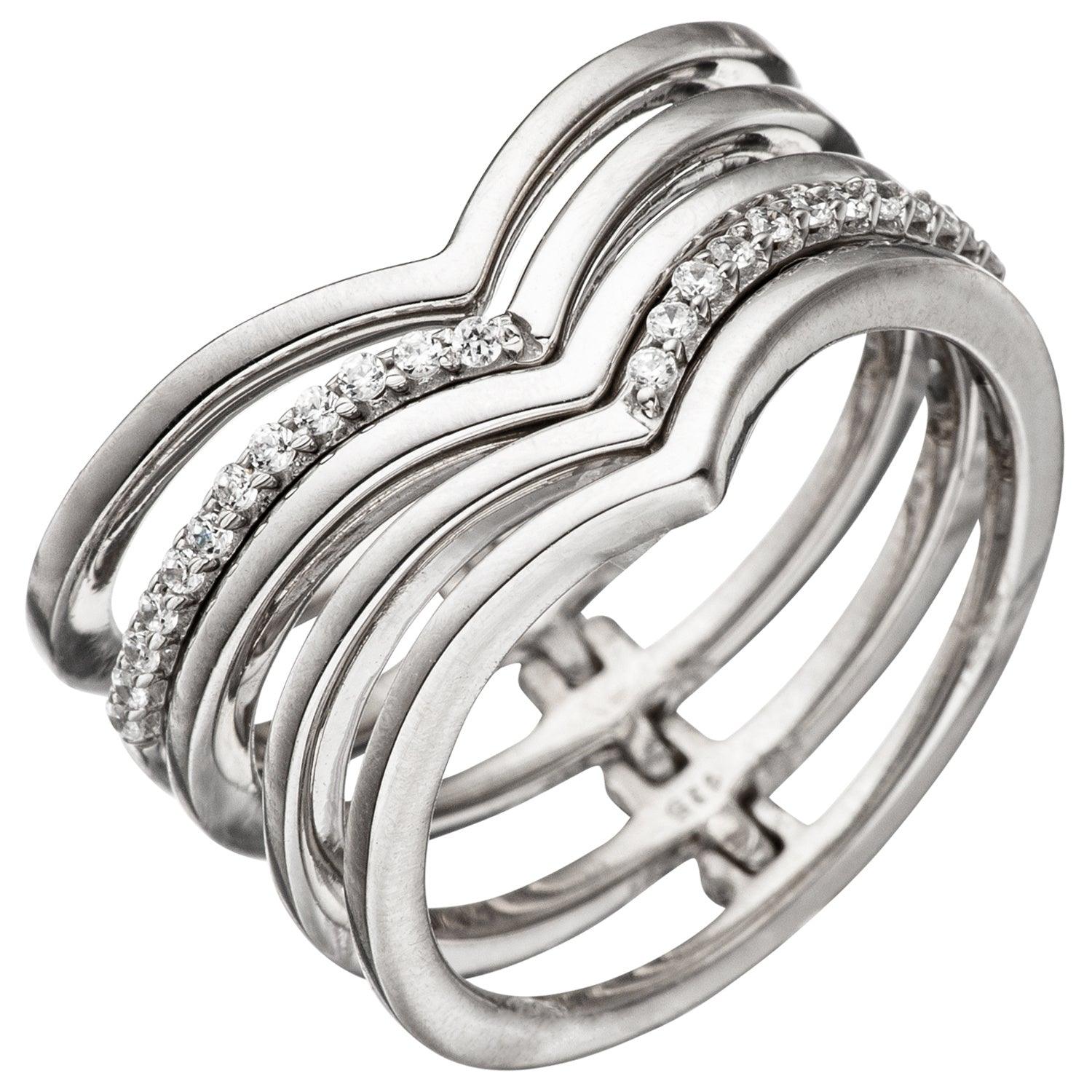 Silber Ring mit Sterling Damen 925 mehrreihig Zirkonia breit