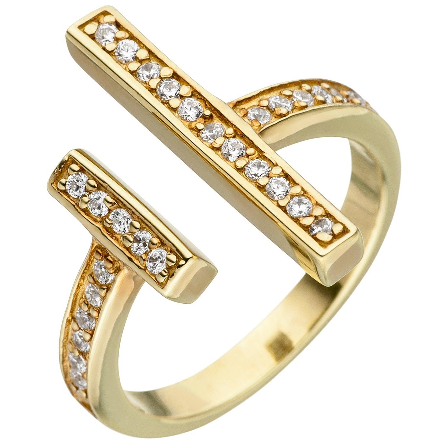 Damen Ring offen vergoldet 30 Zirkonia-Ringe-JOBO 925 Silber Sterling gold