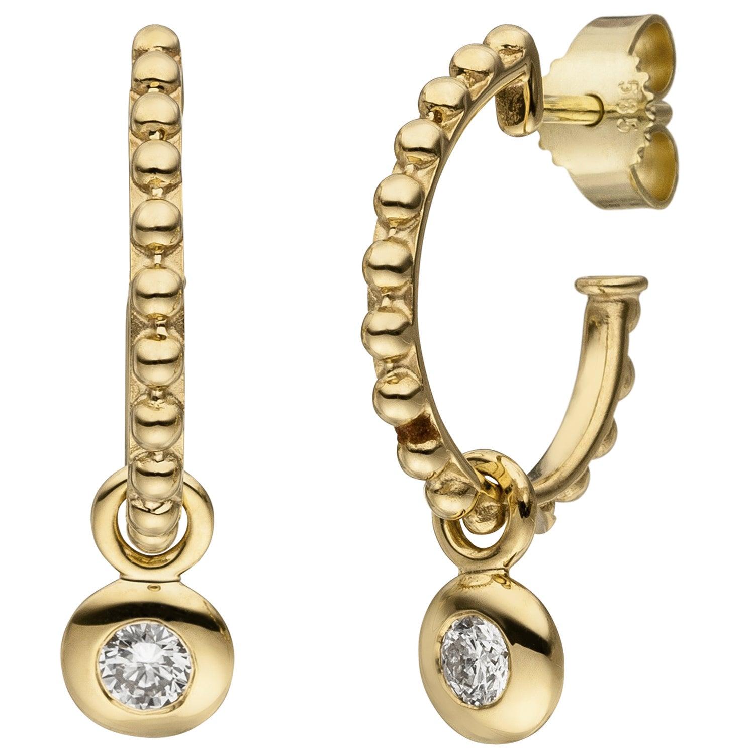 2 Gelbgold Ohrringe Brillanten Diamanten 585 Gold Ohrhänger Goldohrringe