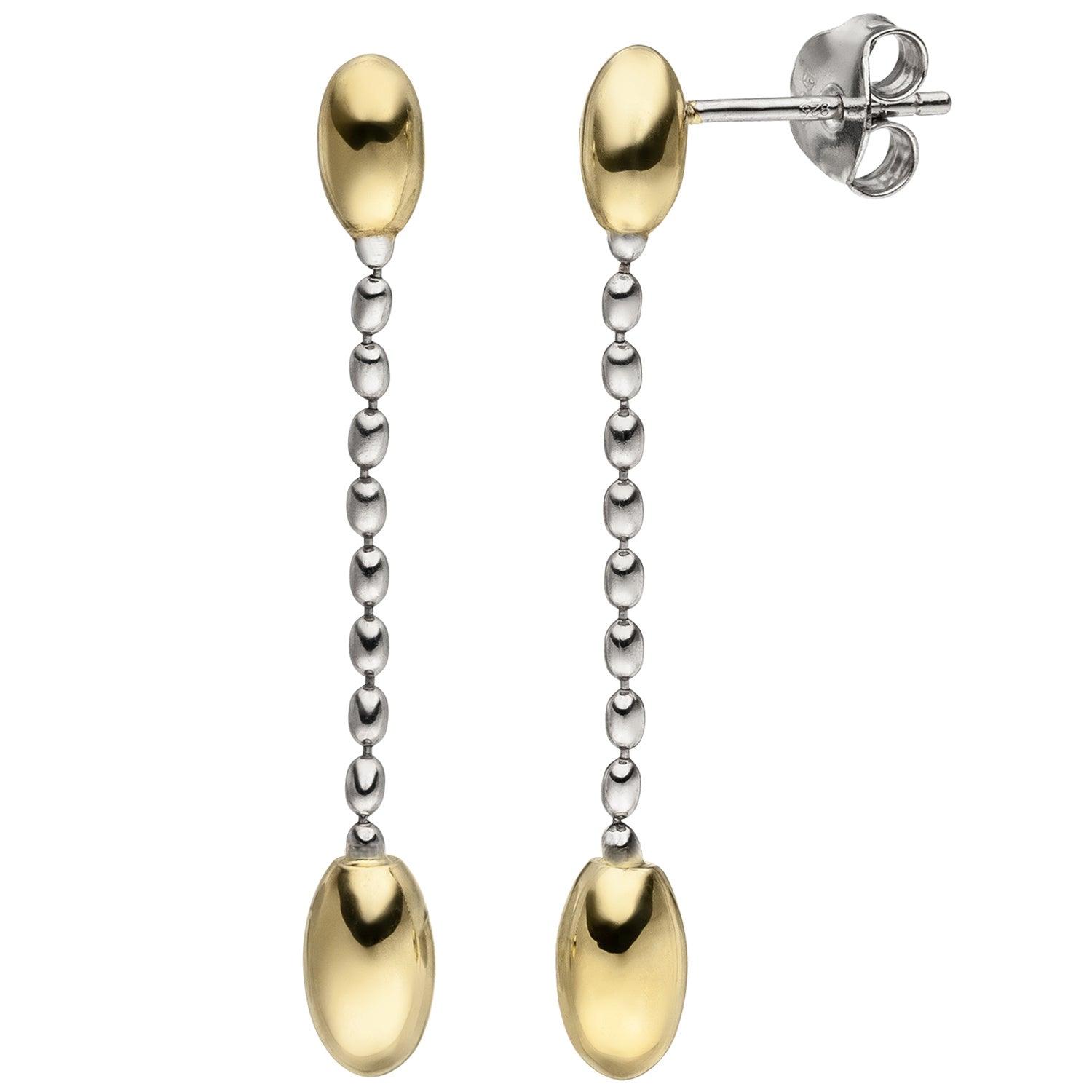 Ohrringe vergoldet Ohrstecker-Ohrhänger-JOBO 925 Silber bicolor Ohrhänger