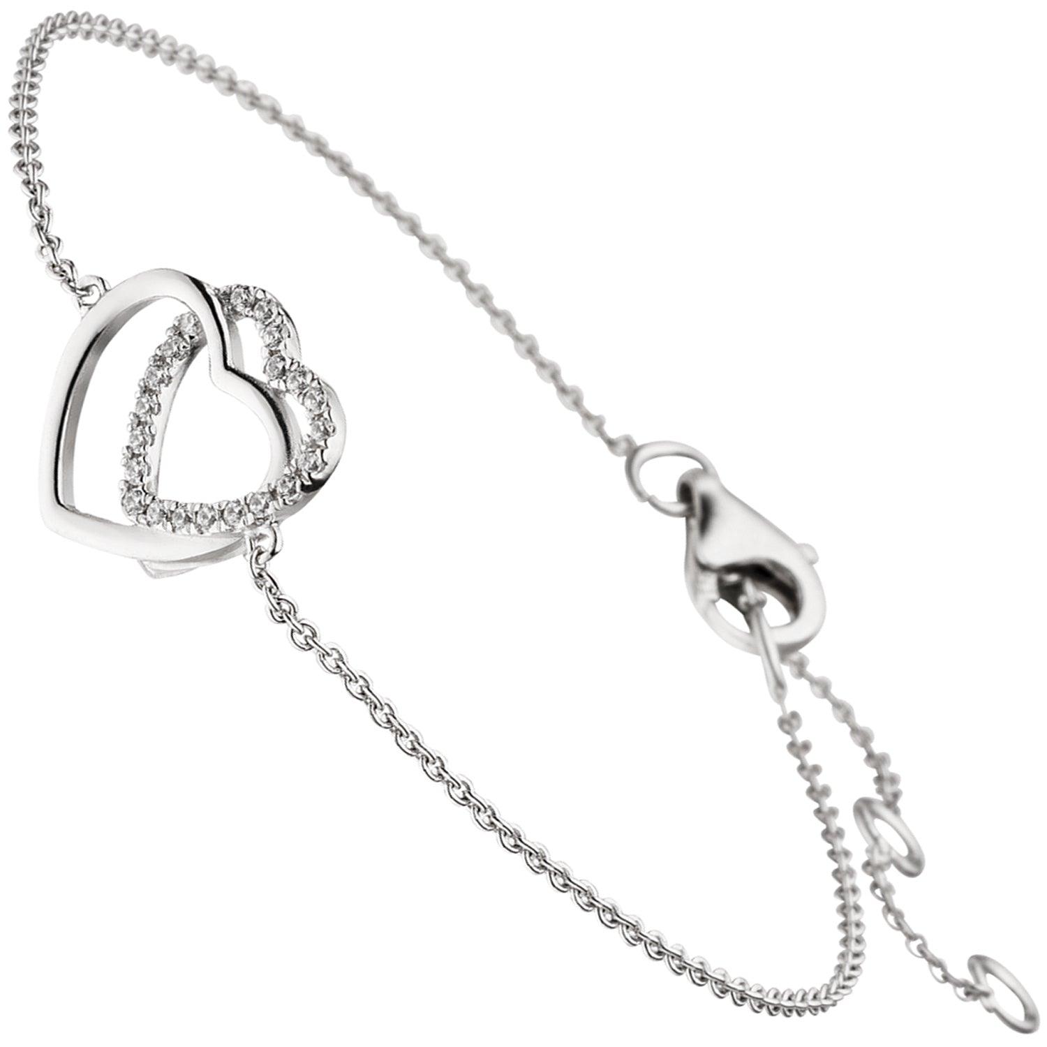 Armband Herz Herzen 925 Sterling Silber 21 Zirkonia 18 cm | Silberarmbänder