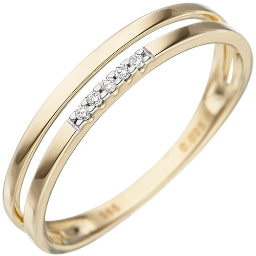 Damenring 585 Gold Gelbgold mit 5 Diamanten Brillanten - juwelenherz.com