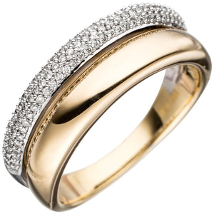 Damen Ring 585 Gold Gelbgold Weißgold bicolor 101 Diamanten Brillanten Goldring - juwelenherz.com
