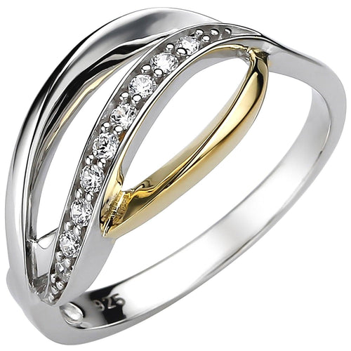 Damen Ring 925 Sterling Silber bicolor vergoldet 9 Zirkonia Silberring - juwelenherz.com
