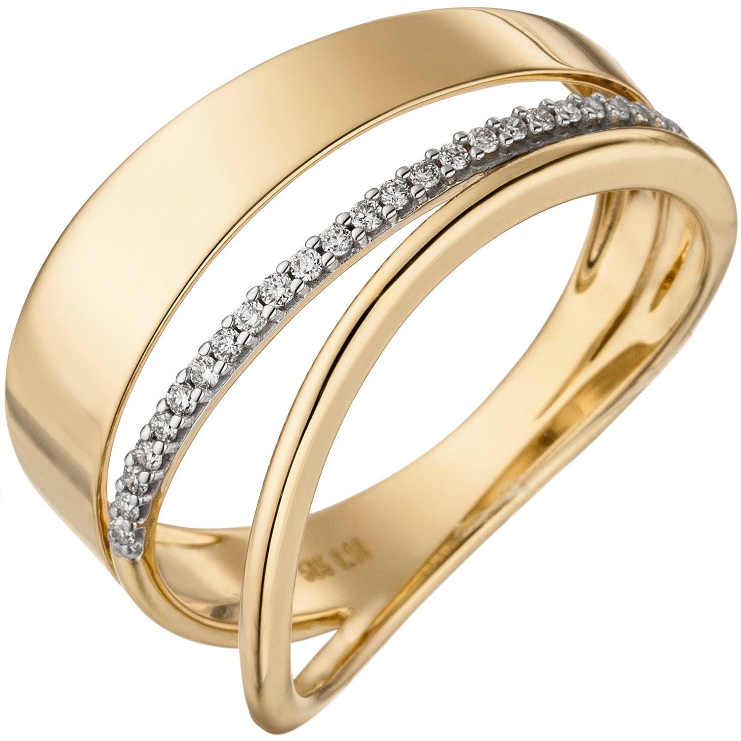 Damen Ring breit mehrreihig 585 Gelbgold Gold 24 Diamanten Brillanten