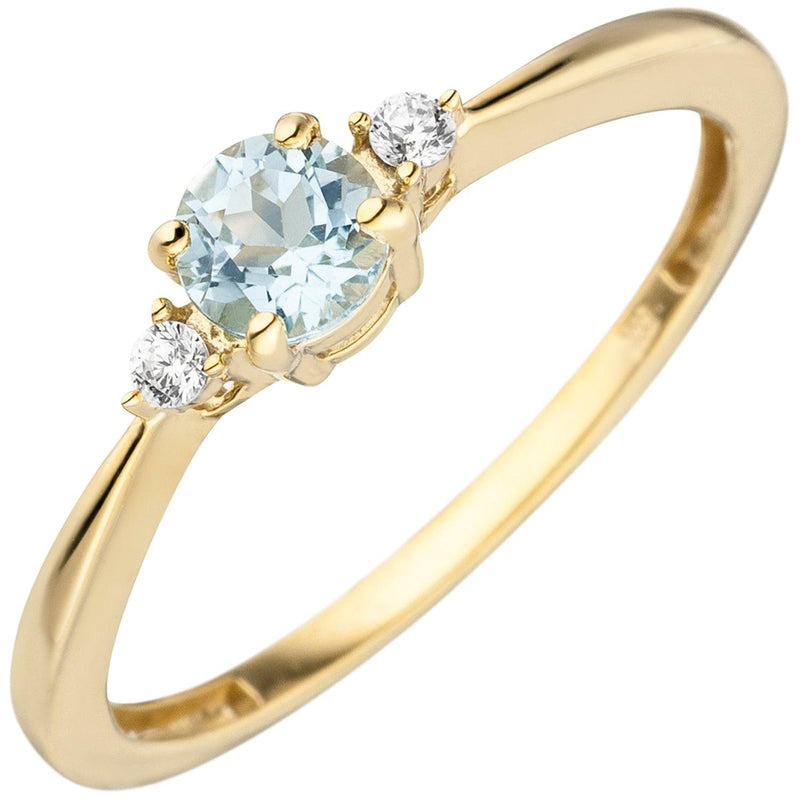 Damen Ring schmal 333 Gold Gelbgold 1 Blautopas hellblau blau 2 Zirkonia - juwelenherz.com