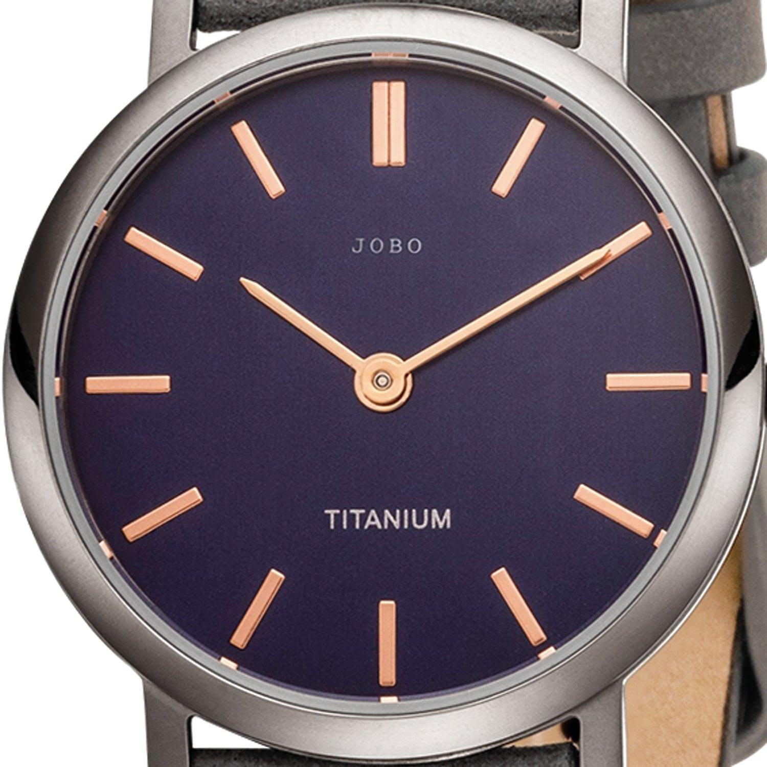 JOBO Damen Armbanduhr Quarz Titan grau--JOBO Lederband Analog